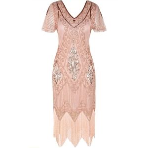 1920 Flapper Art Deco Sequin Dress - Rose Gold